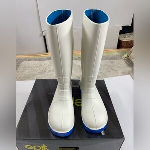 Steel toe White and Blue Tall Boots